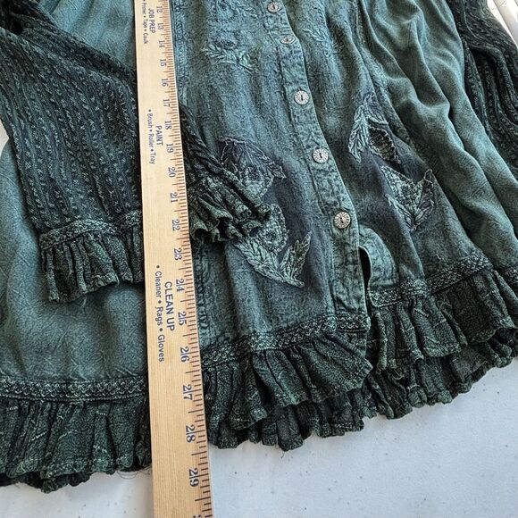 ROAMANS Boho Top Green Embroidered Button Shirt Forest Fairy - Picture 6 of 8